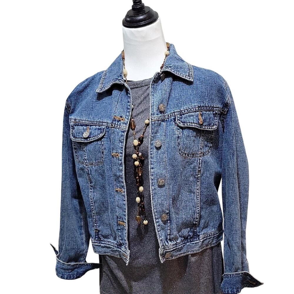 Bill Blass Cropped Jean Jacket 100% Cotton Denim Womens  S/P, Vintage, Western